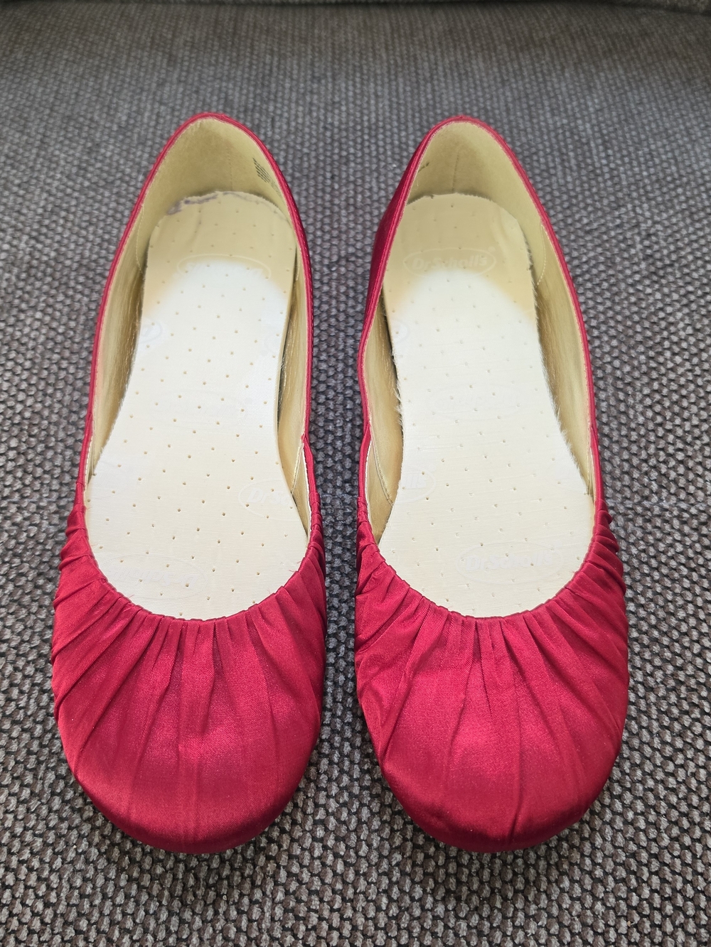 Sam & Libby Lipstick Red Satin Ballet Flats Ruched Toe Slip On Women’s 7